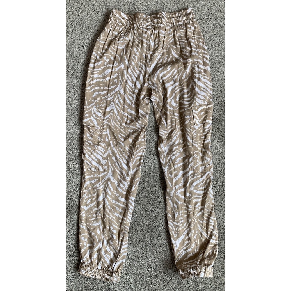 LIVERPOOL Jogger Latte White Tiger Patterned Pockets Drawstring XS Extra Small - Picture 2 of 9